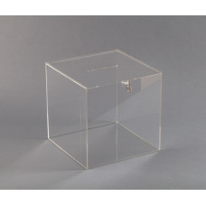 Lockable Acrylic Suggestion Box – 30.5cm Cube with Slot | Clear & Opaque Options