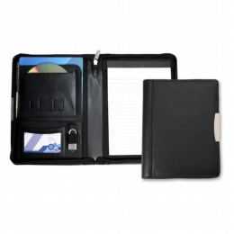 black a5 zipped leather conference folder
