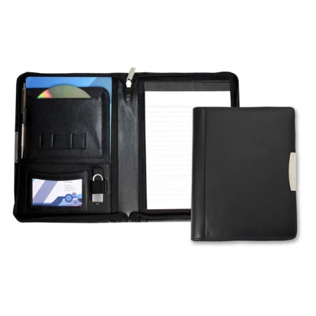 Black Leather Zipped A5 Folder | In presentation box