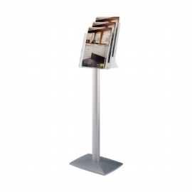 tiered freestanding leaflet dispenser with one third a4 brochure holders