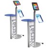 black blue ipad display stand with podium and brochure holder